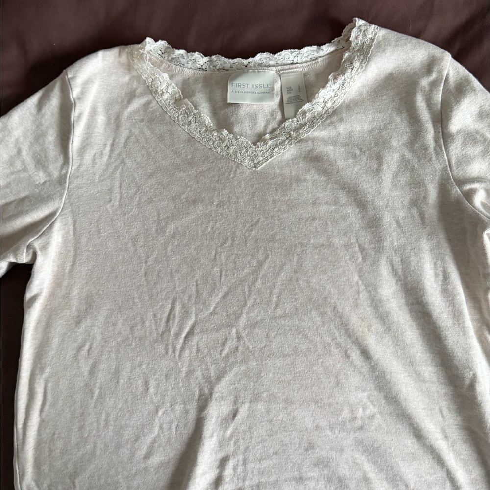 Thrifted Lace Trim V-Neck Top